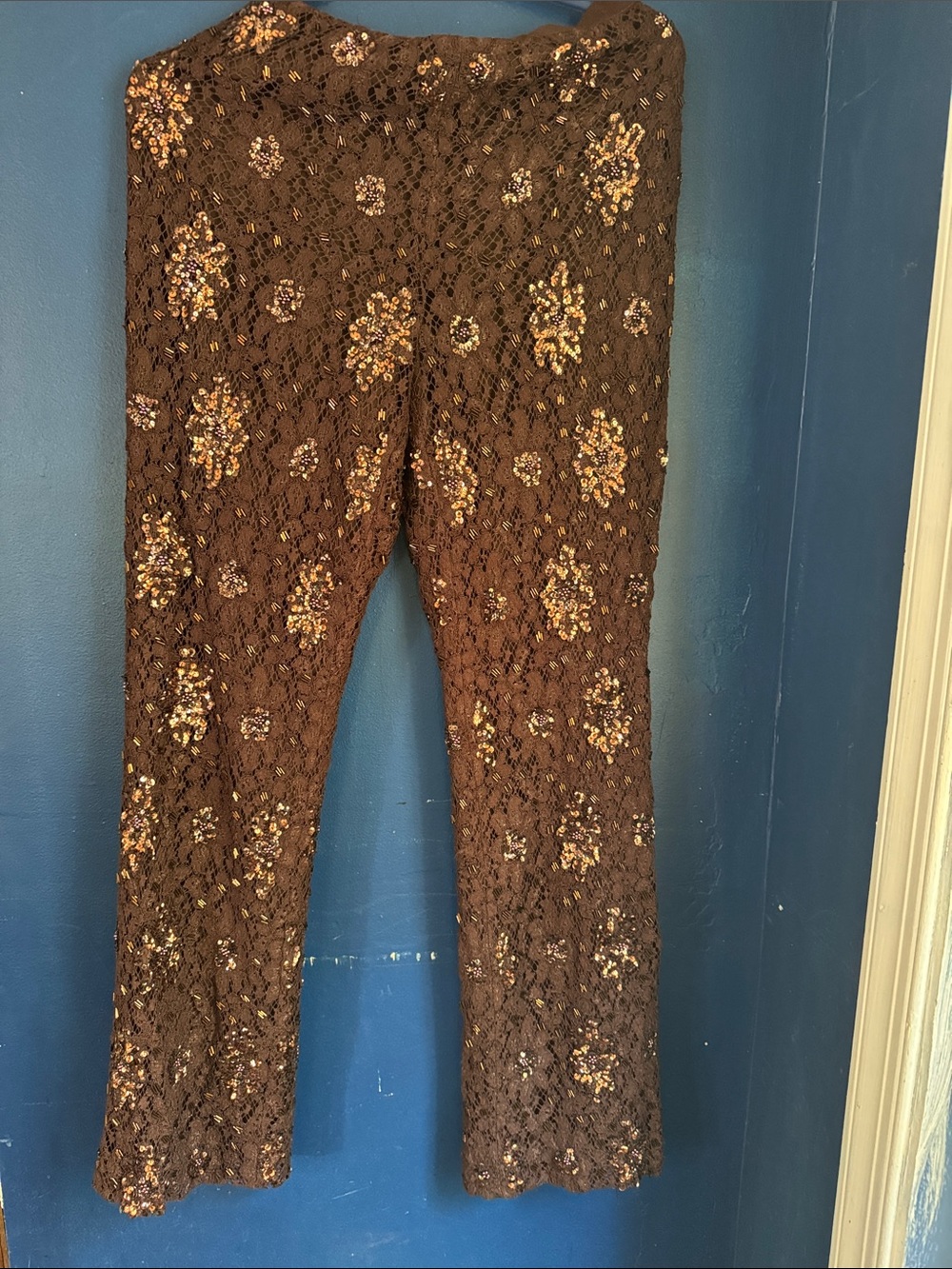 Sequin Lace Flare Pants - Brown